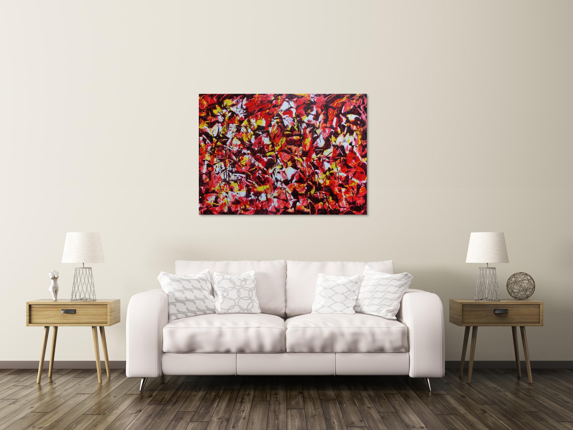 Modernes Acrylgemälde abstrakt rot gelb weiß