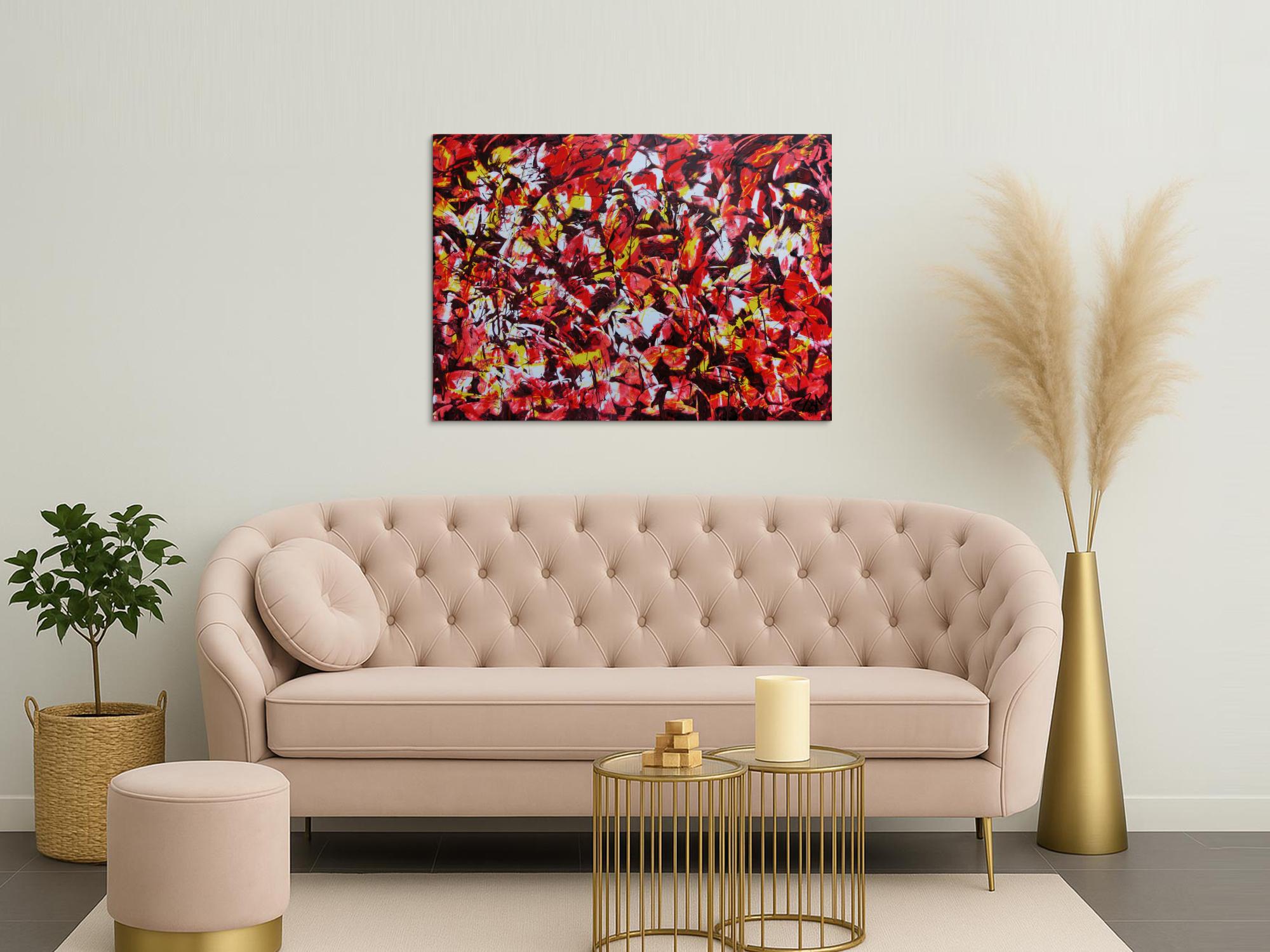 Modernes Acrylgemälde abstrakt rot gelb weiß