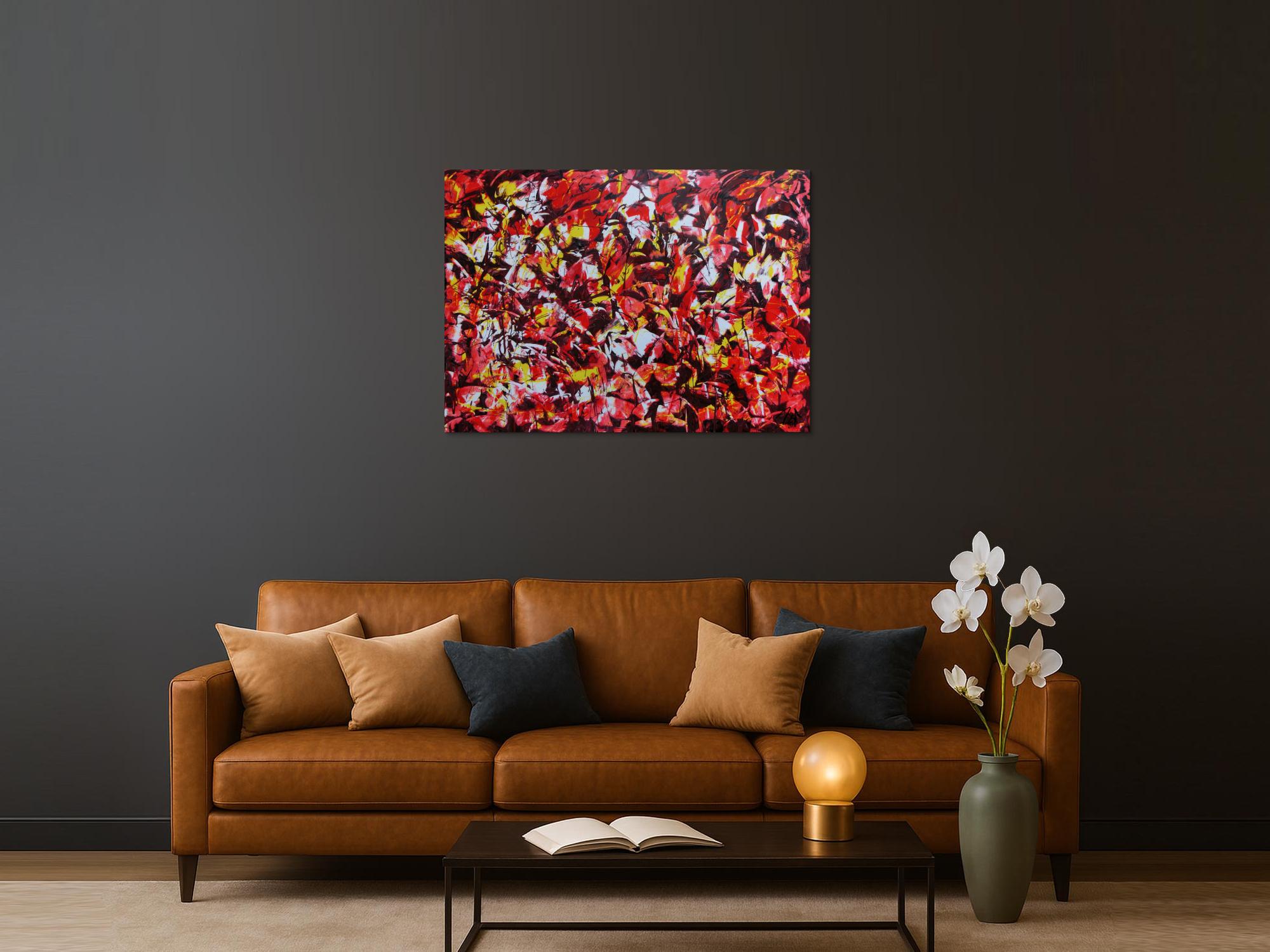 Modernes Acrylgemälde abstrakt rot gelb weiß