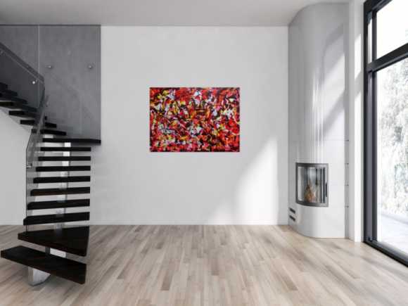 Modernes Acrylgemälde abstrakt rot gelb weiß