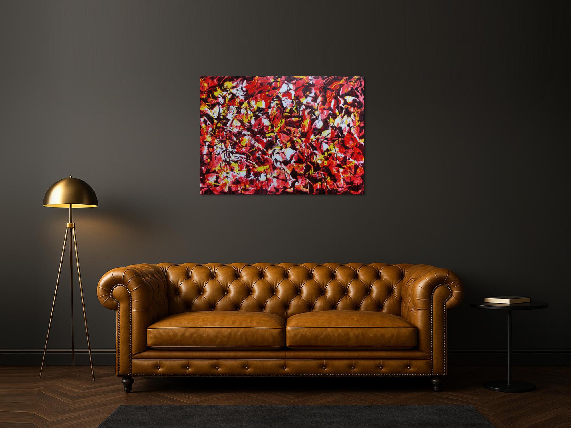 Modernes Acrylgemälde abstrakt rot gelb weiß