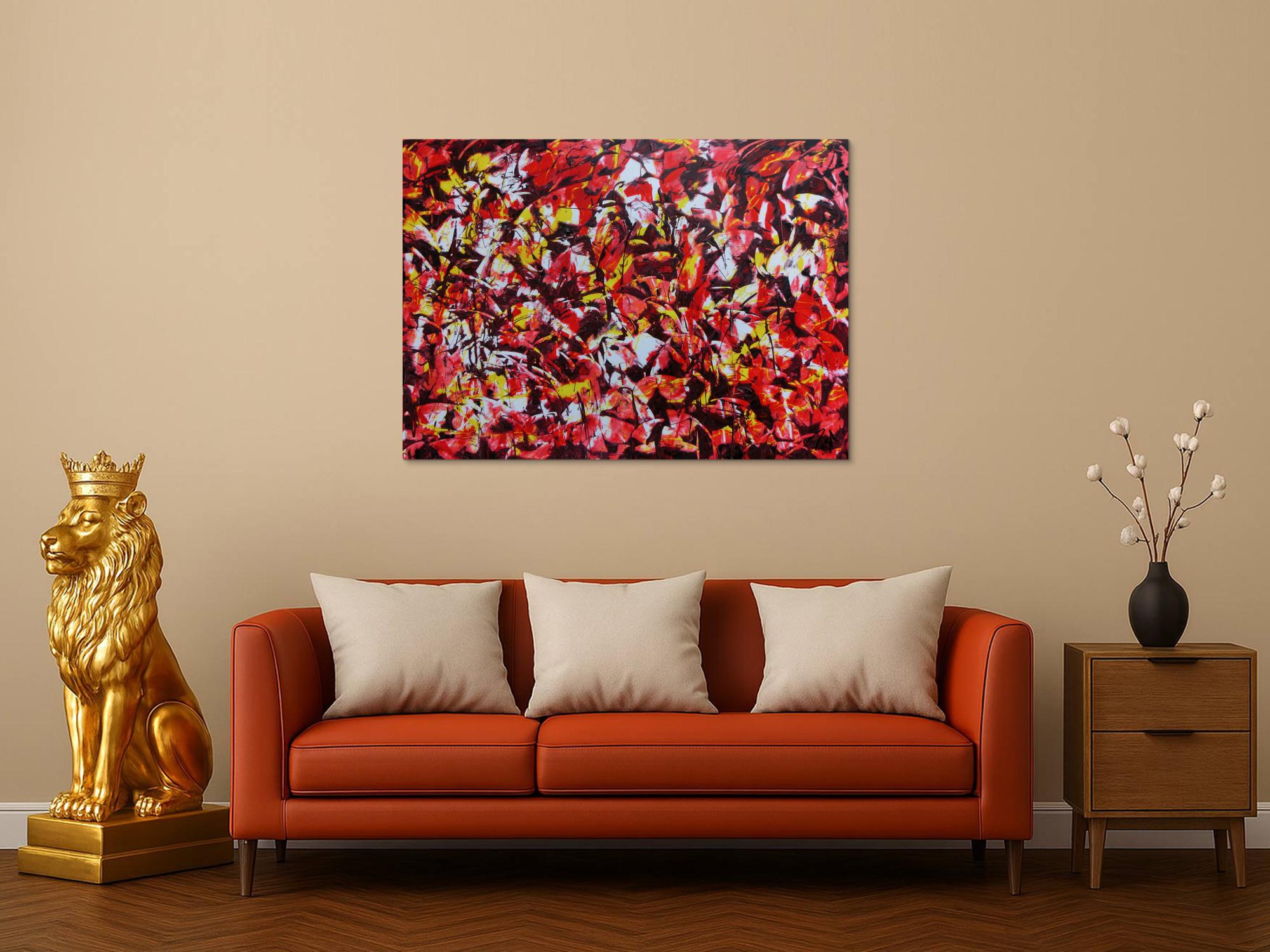 Modernes Acrylgemälde abstrakt rot gelb weiß