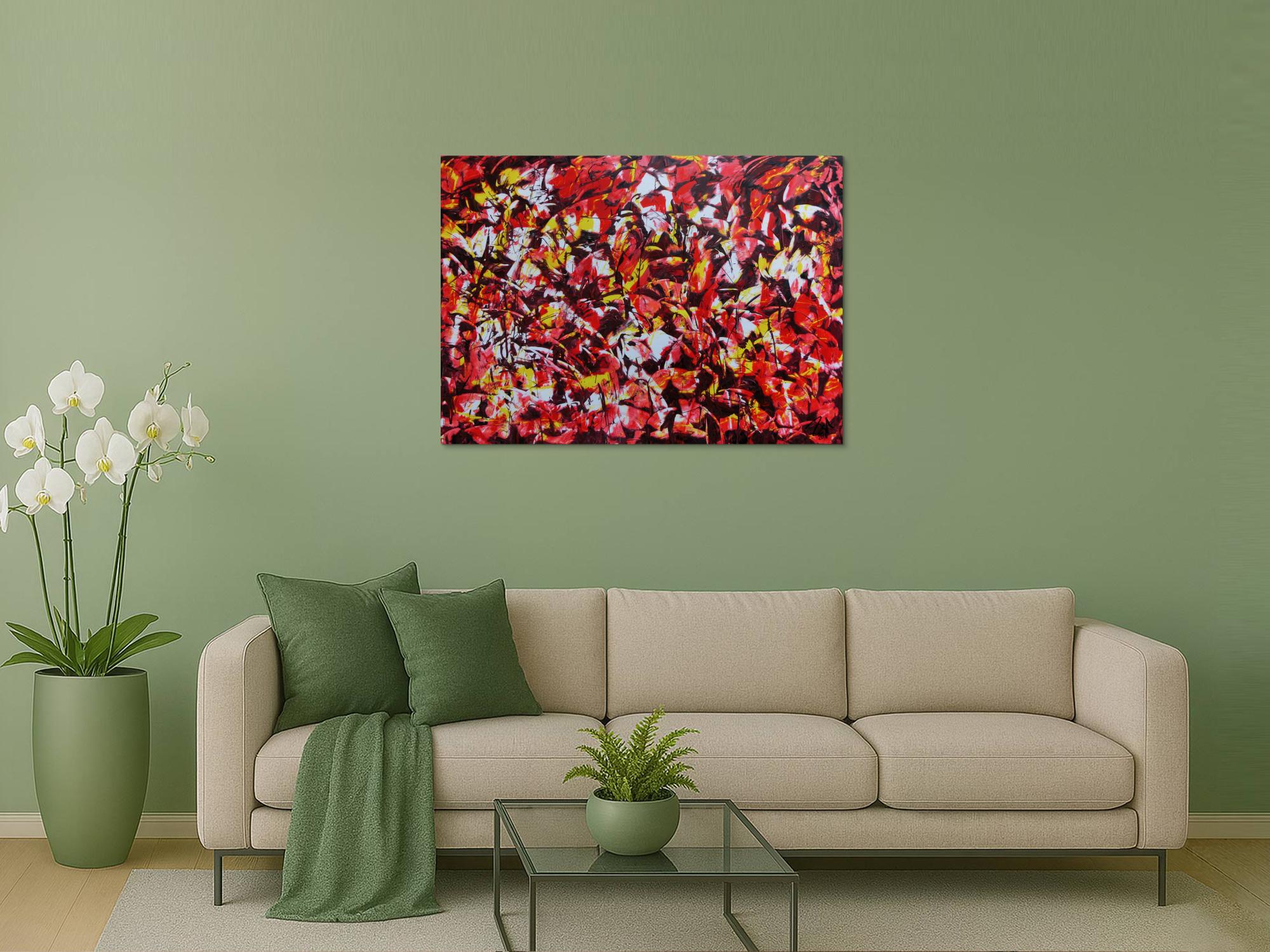 Modernes Acrylgemälde abstrakt rot gelb weiß