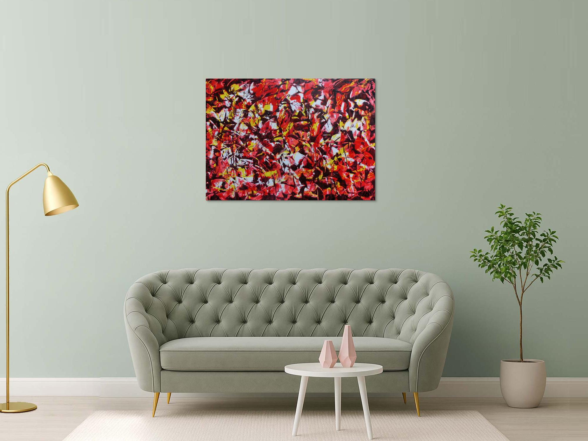 Modernes Acrylgemälde abstrakt rot gelb weiß