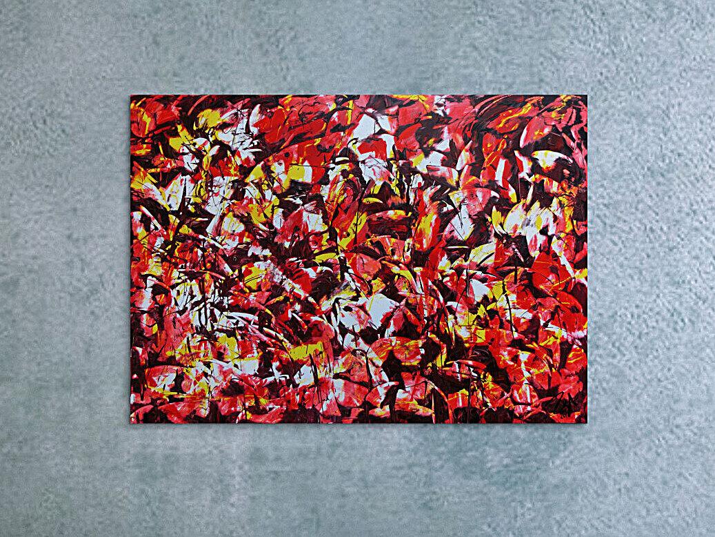 Modernes Acrylgemälde abstrakt rot gelb weiß