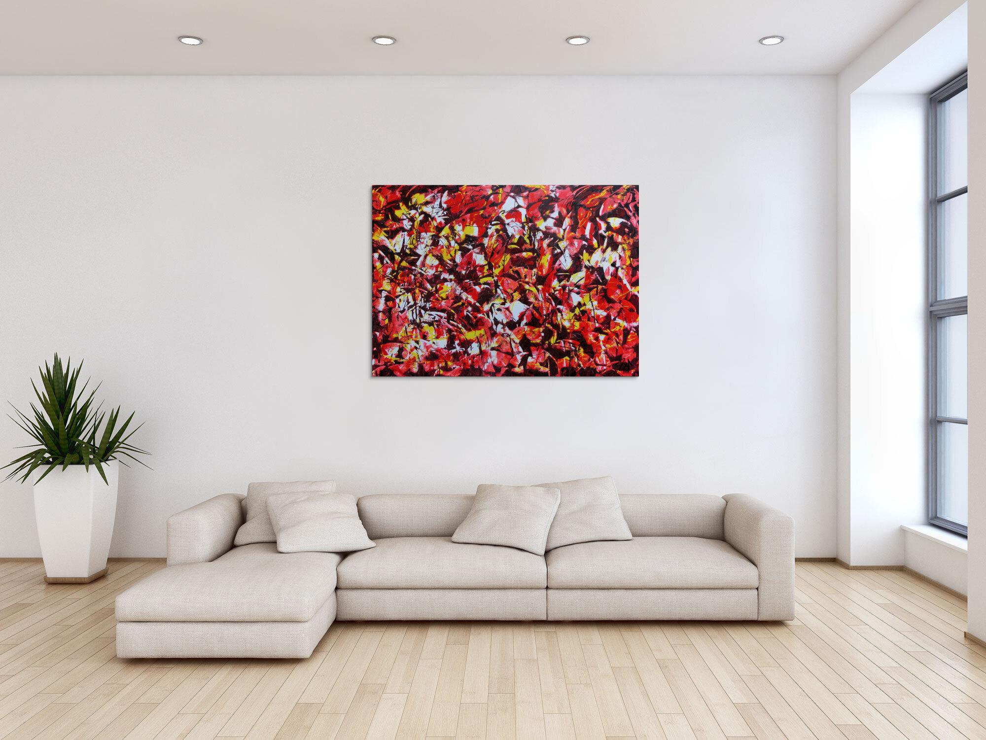 Modernes Acrylgemälde abstrakt rot gelb weiß