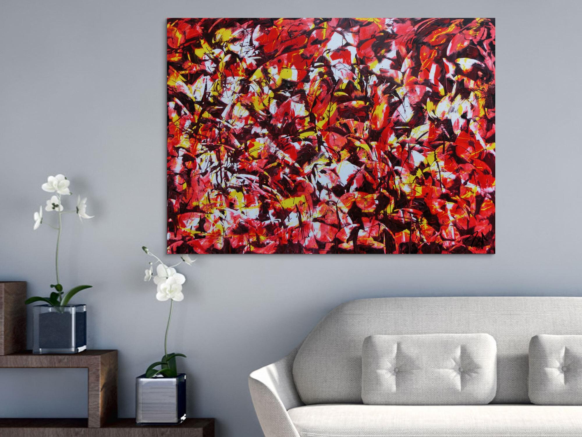 Modernes Acrylgemälde abstrakt rot gelb weiß