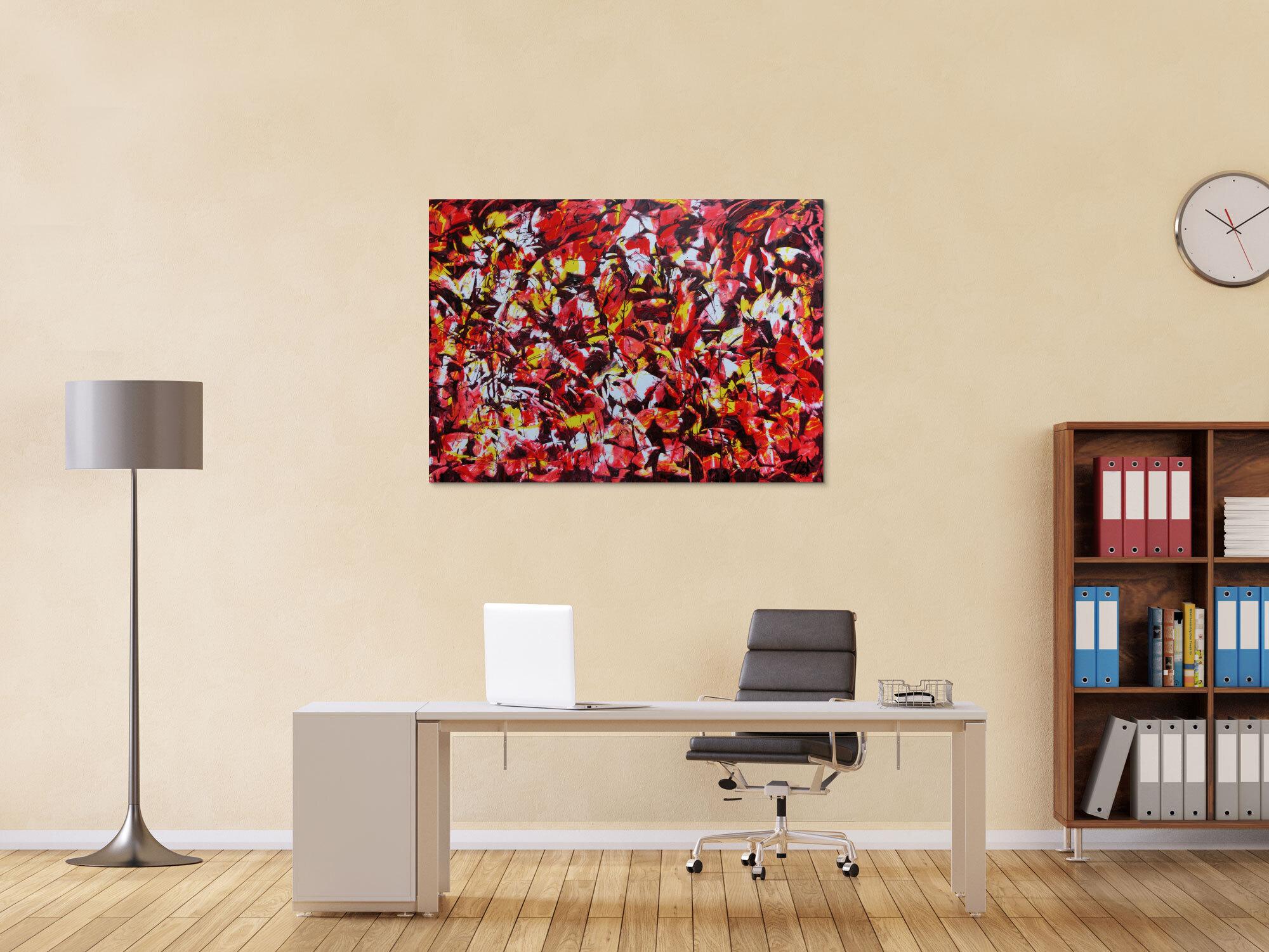 Modernes Acrylgemälde abstrakt rot gelb weiß