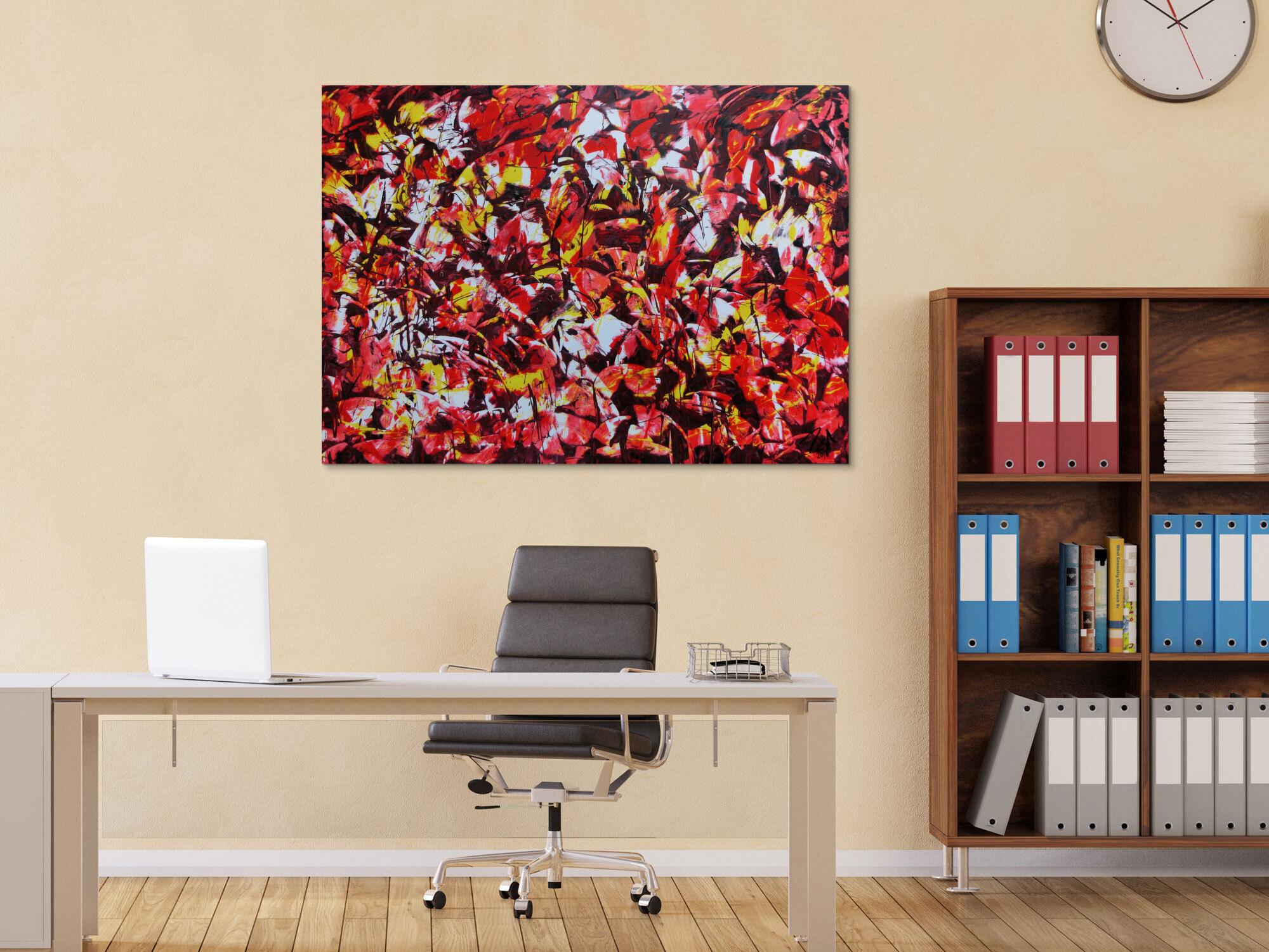 Modernes Acrylgemälde abstrakt rot gelb weiß