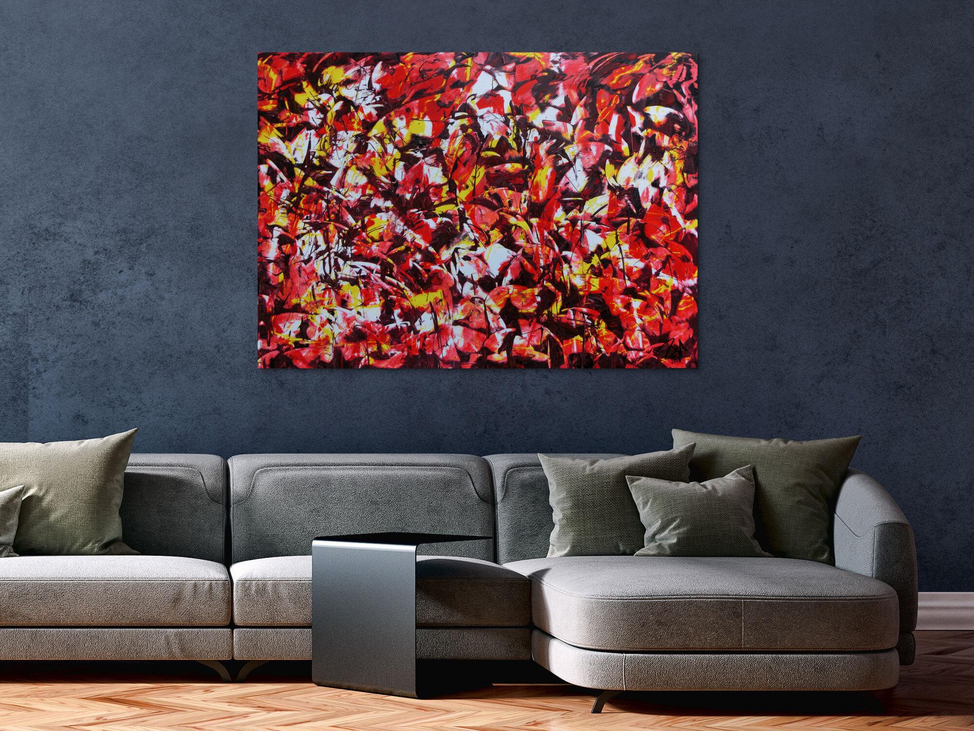 Modernes Acrylgemälde abstrakt rot gelb weiß