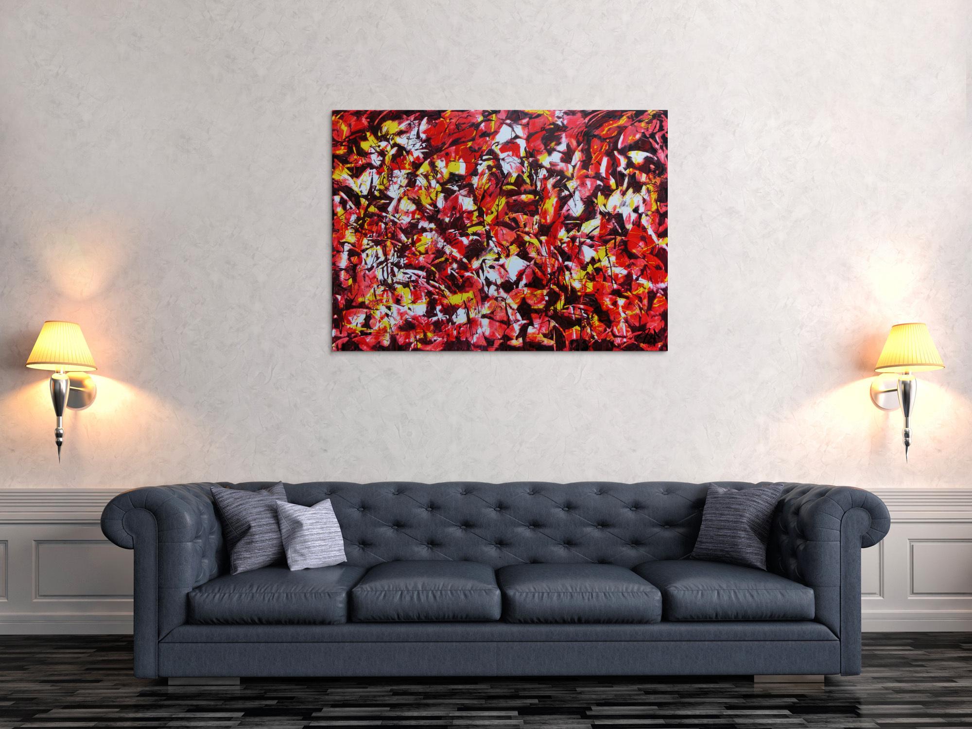 Modernes Acrylgemälde abstrakt rot gelb weiß