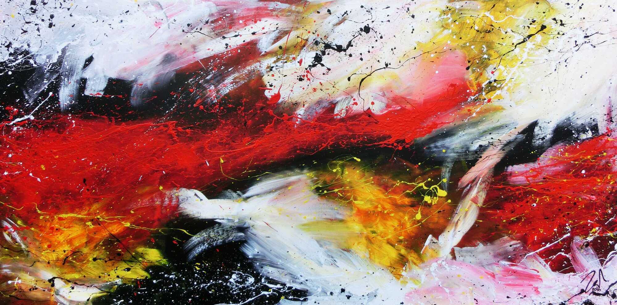 Sehr modernes abstraktes Gemälde in weiß schwarz rot 