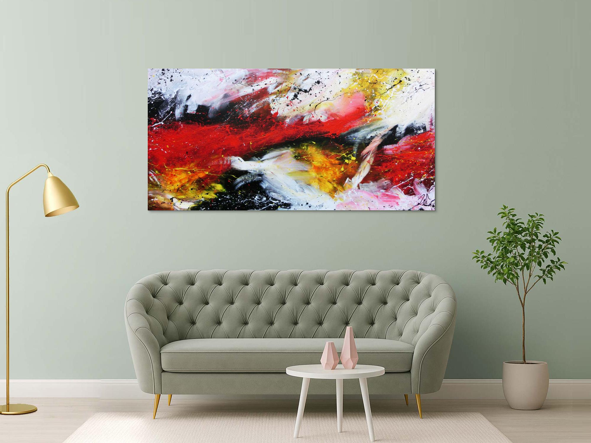 Sehr modernes abstraktes Gemälde in weiß schwarz rot 