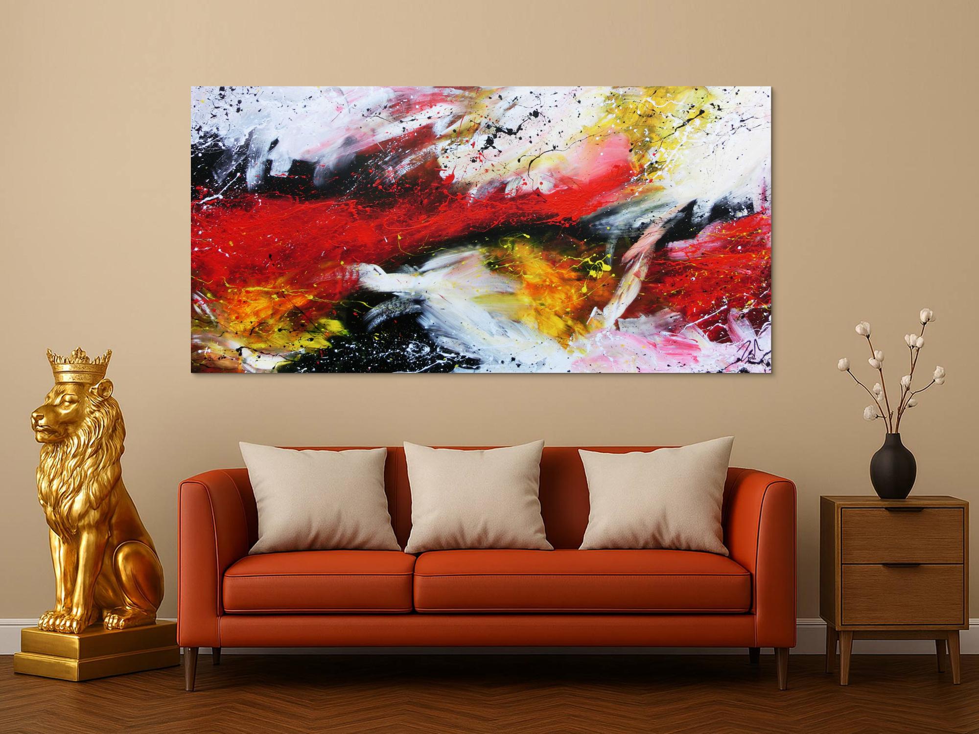 Sehr modernes abstraktes Gemälde in weiß schwarz rot 