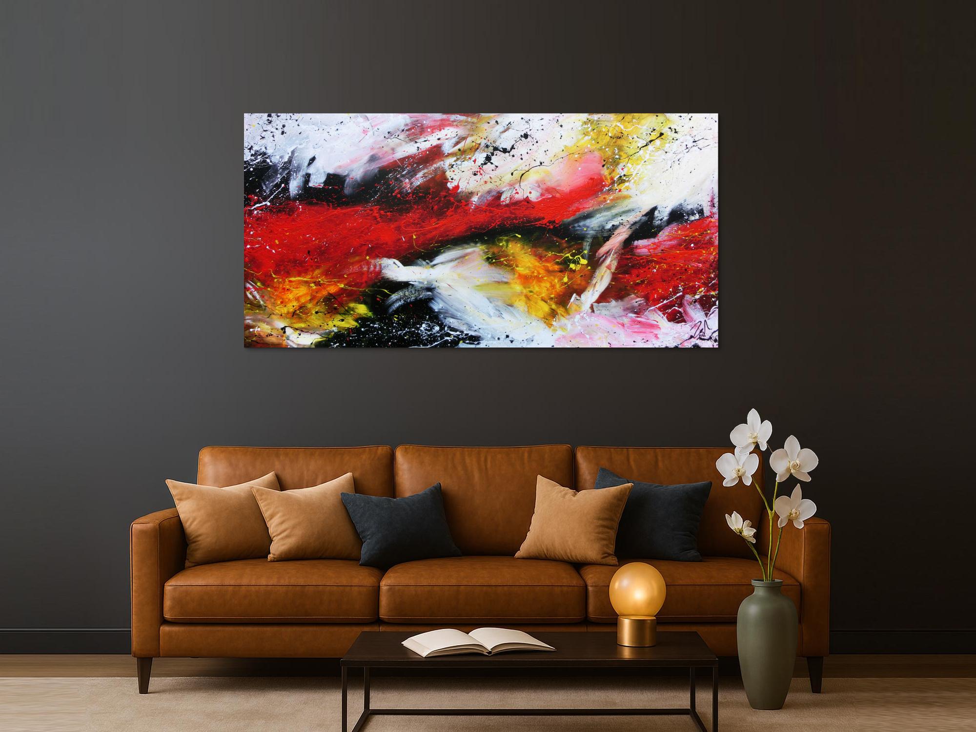 Sehr modernes abstraktes Gemälde in weiß schwarz rot 