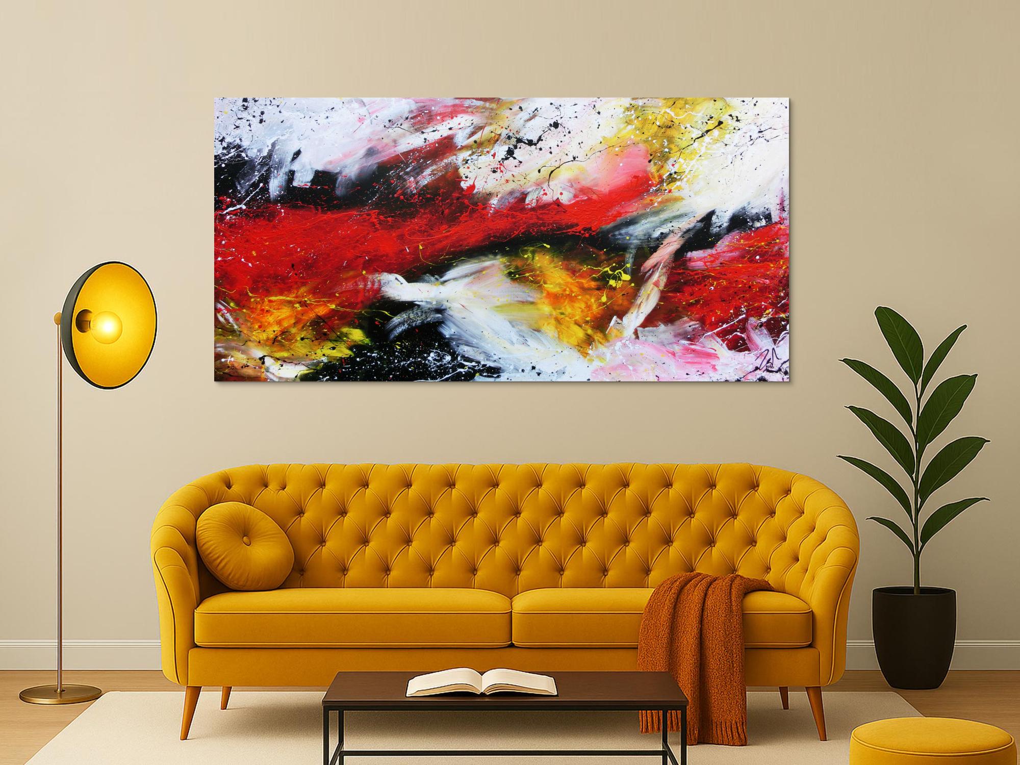 Sehr modernes abstraktes Gemälde in weiß schwarz rot 