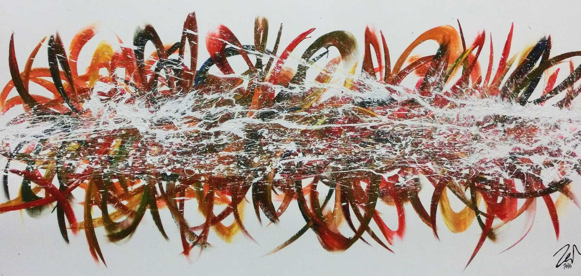 Abstraktes Acrylgemälde modern bunt viele Farben mit weißem Hintergrund