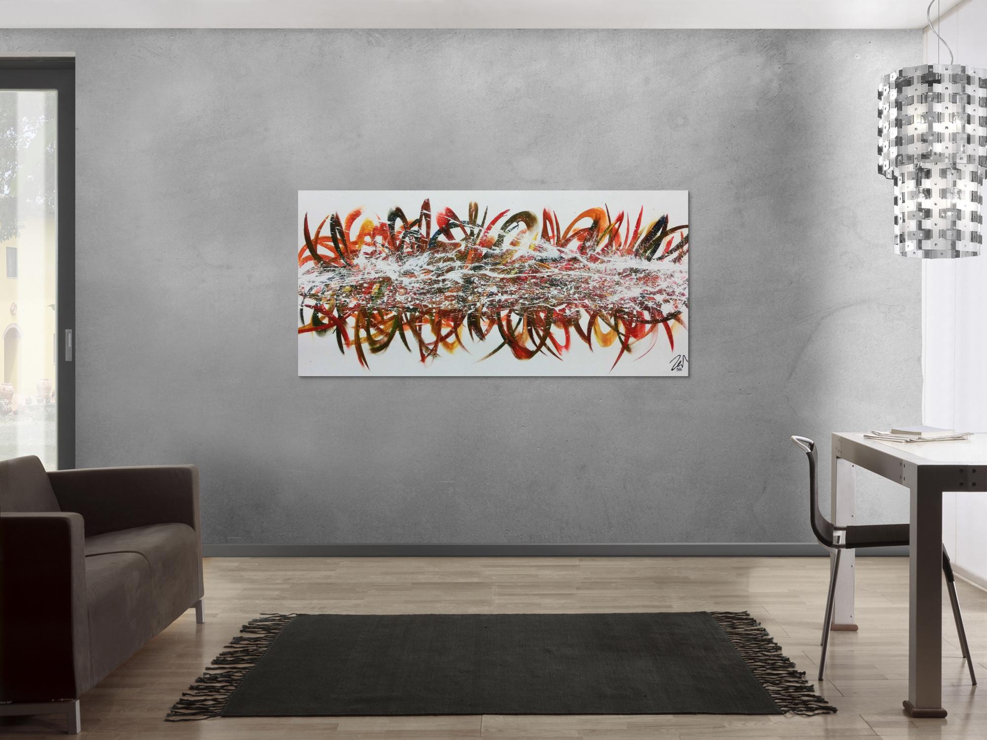 Abstraktes Acrylgemälde modern bunt viele Farben mit weißem Hintergrund