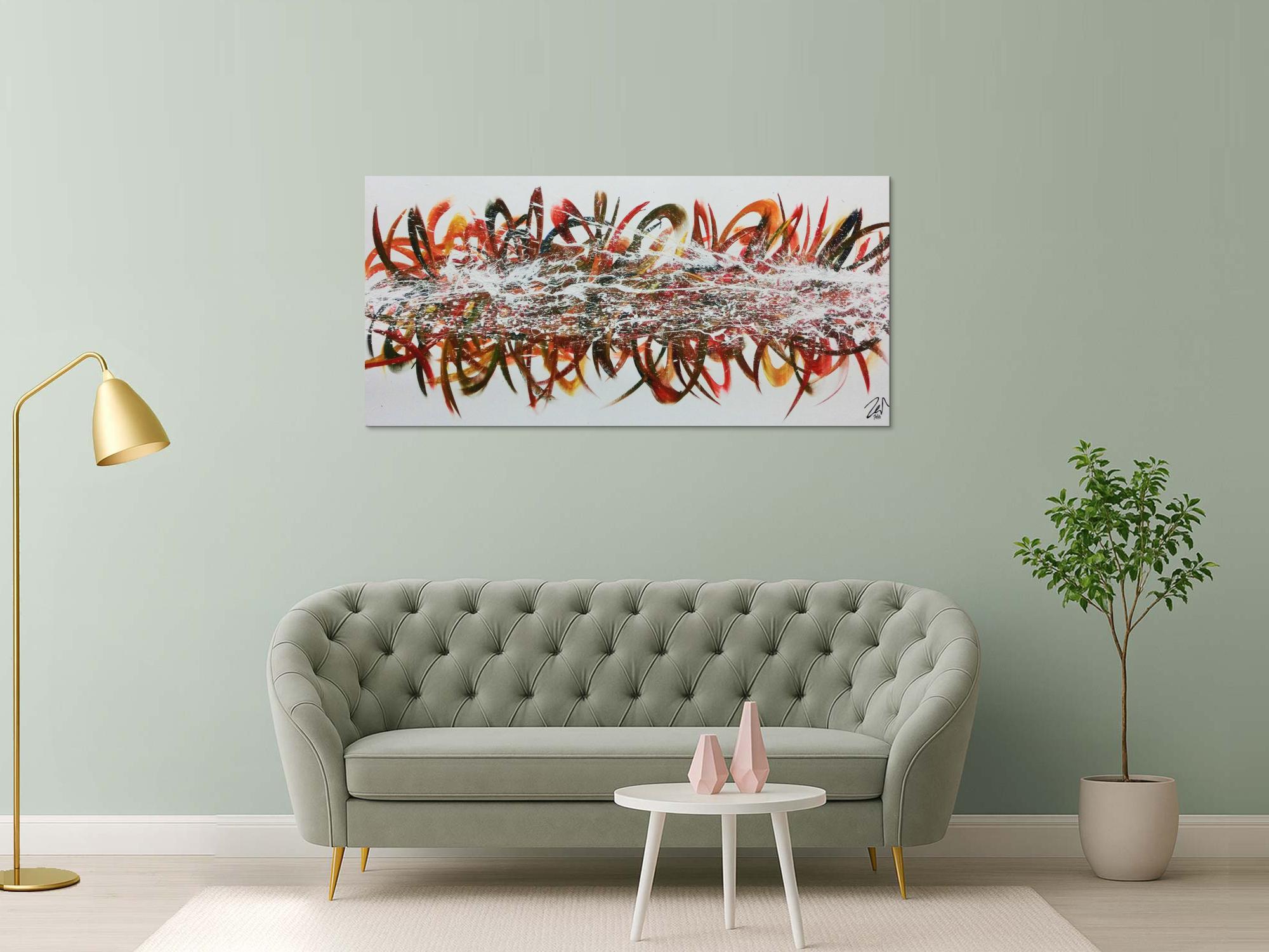 Abstraktes Acrylgemälde modern bunt viele Farben mit weißem Hintergrund