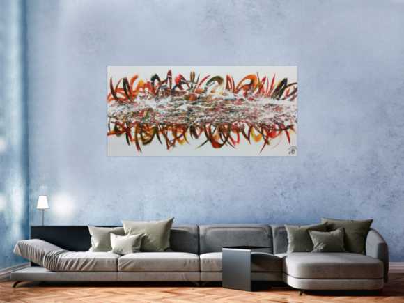 Abstraktes Acrylgemälde modern bunt viele Farben mit weißem Hintergrund