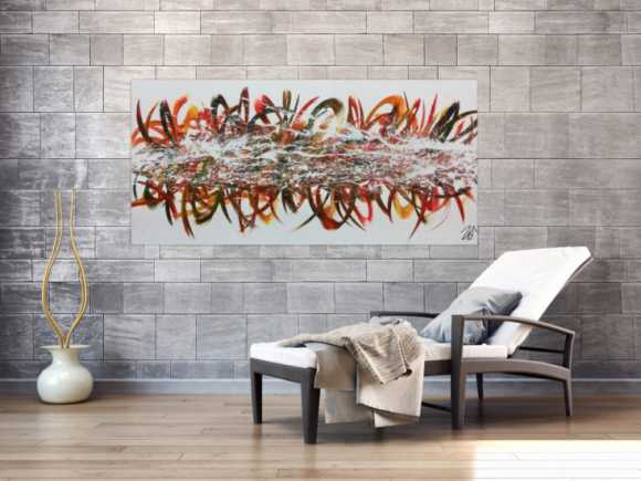 Abstraktes Acrylgemälde modern bunt viele Farben mit weißem Hintergrund