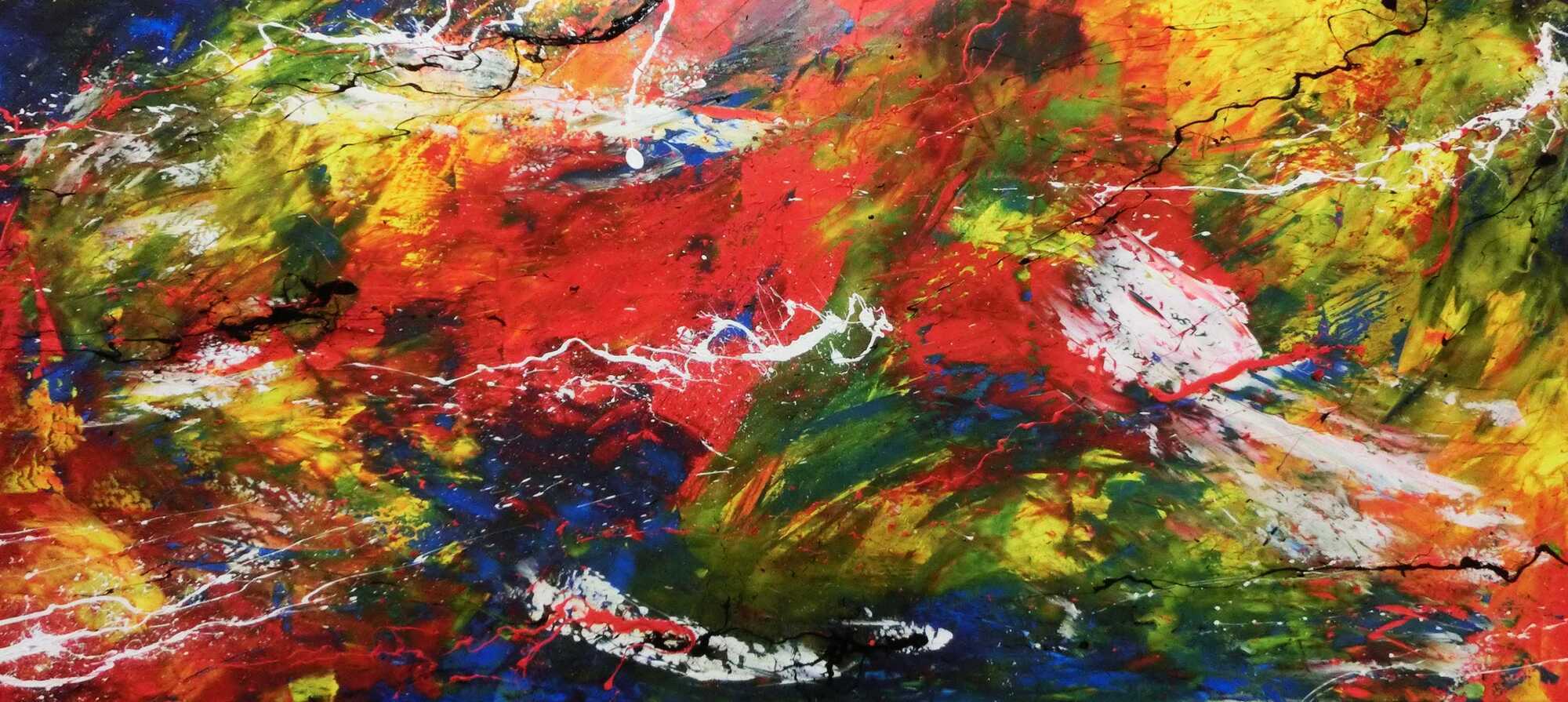 Modernes abstraktes Acrylgemälde sehr bunt viele Farben