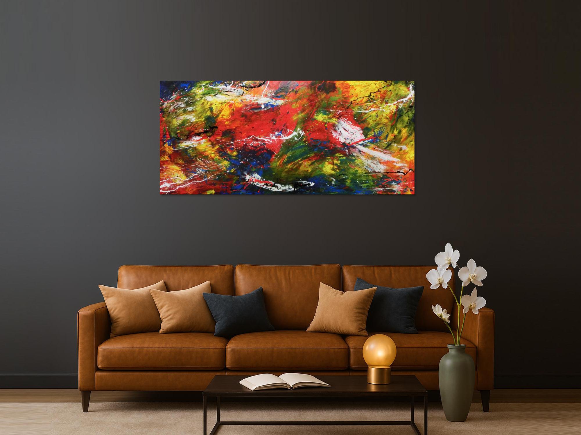 Modernes abstraktes Acrylgemälde sehr bunt viele Farben