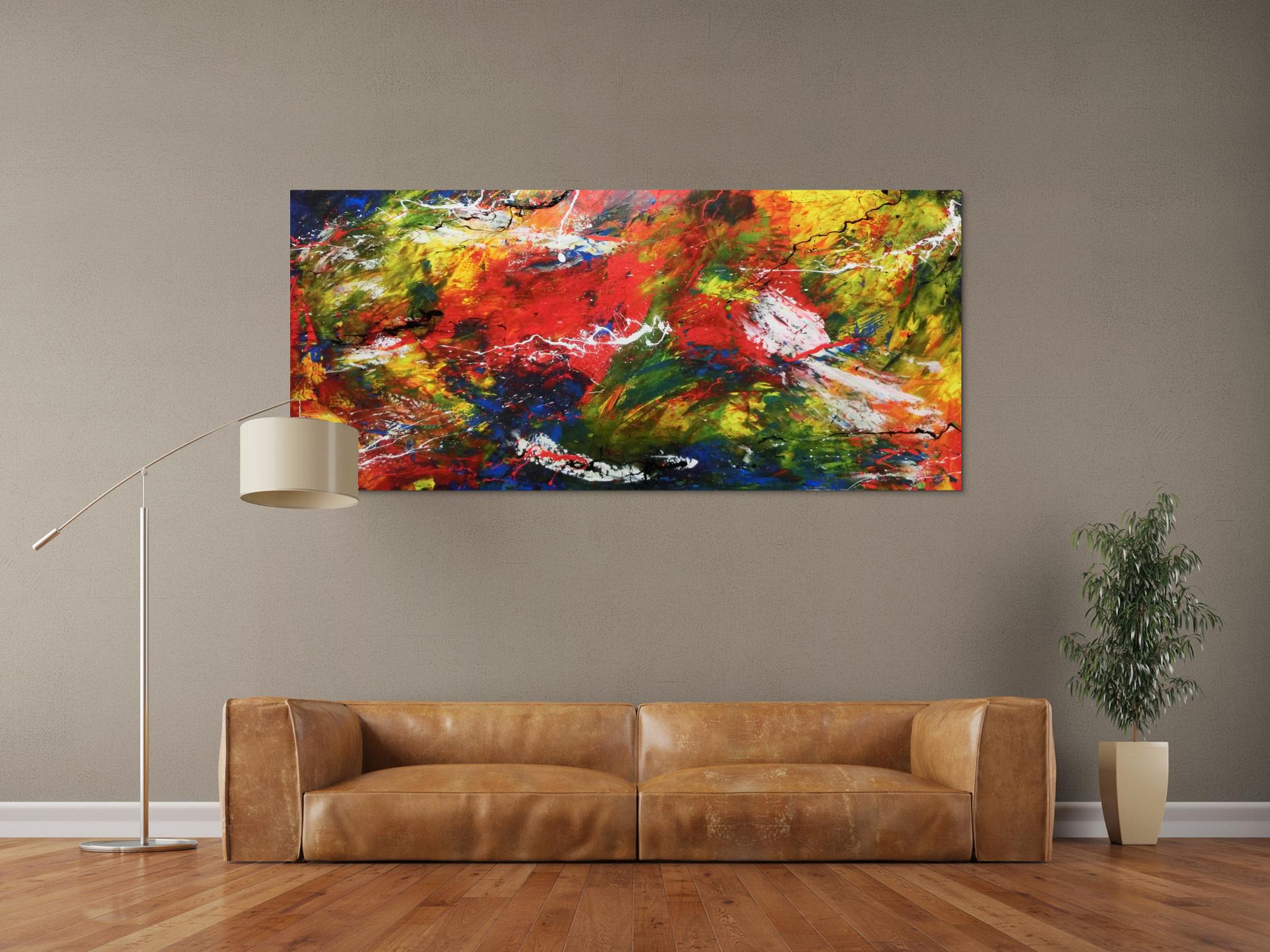 Modernes abstraktes Acrylgemälde sehr bunt viele Farben