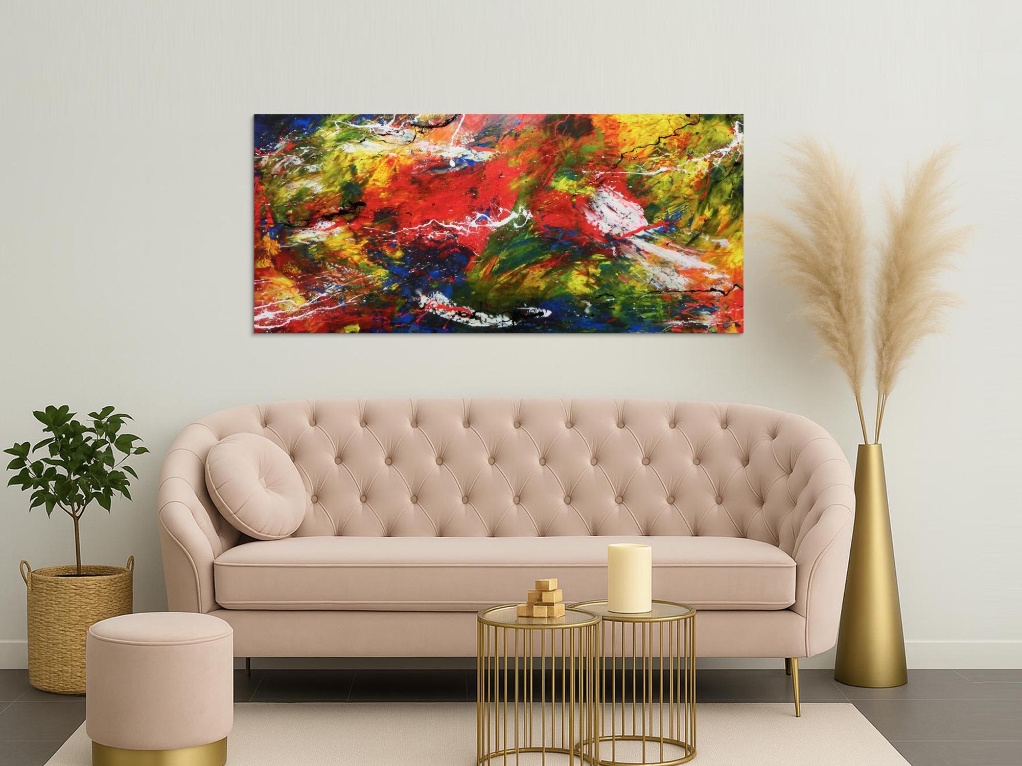 Modernes abstraktes Acrylgemälde sehr bunt viele Farben