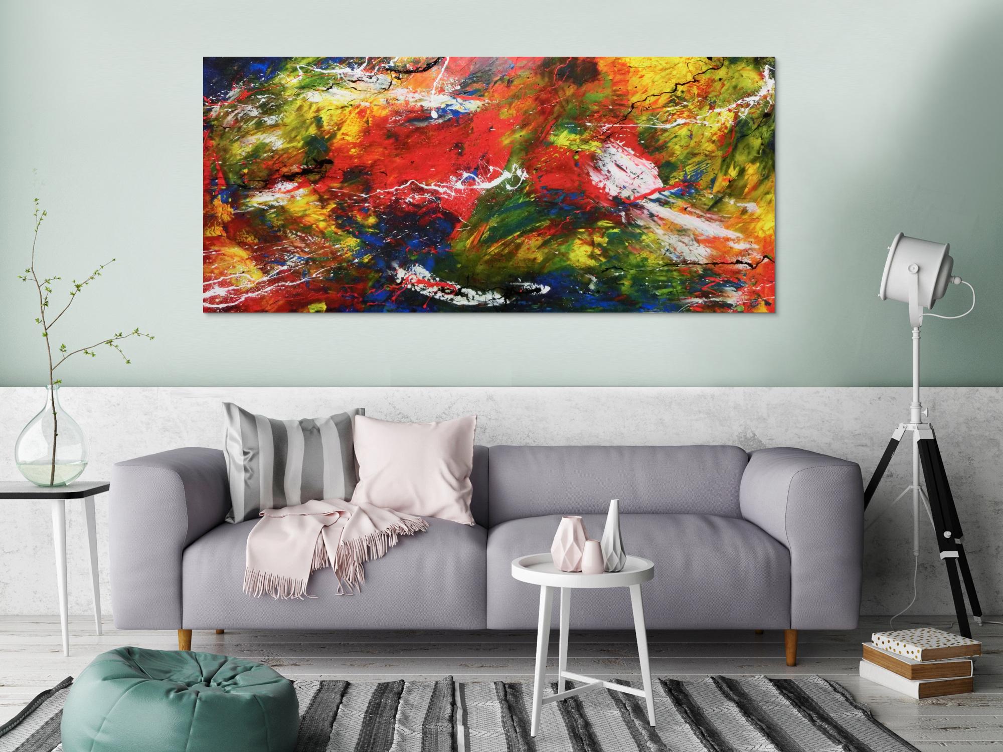 Modernes abstraktes Acrylgemälde sehr bunt viele Farben