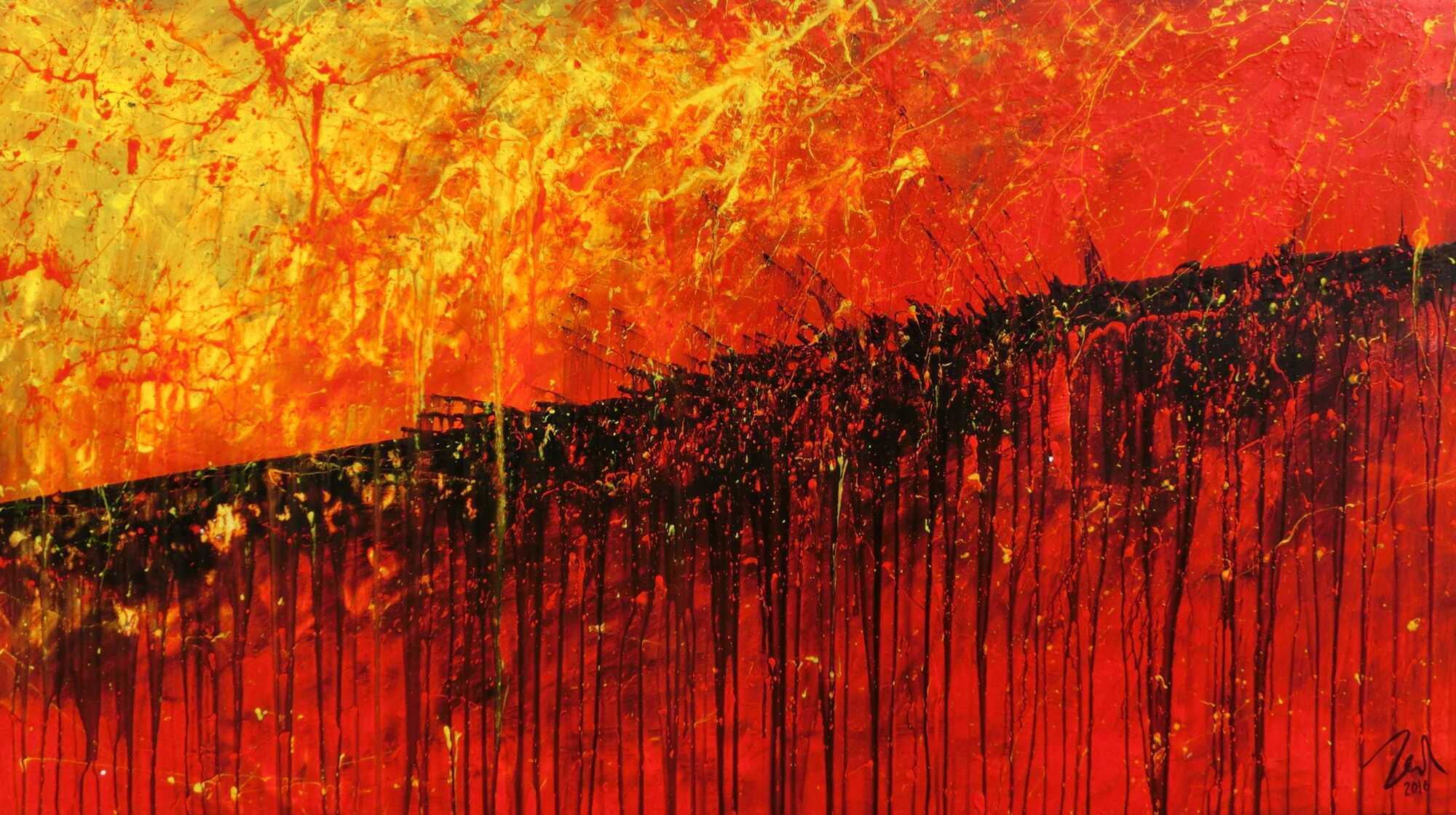 Starkes abstraktes Gemälde rot gelb schwarz sehr modern