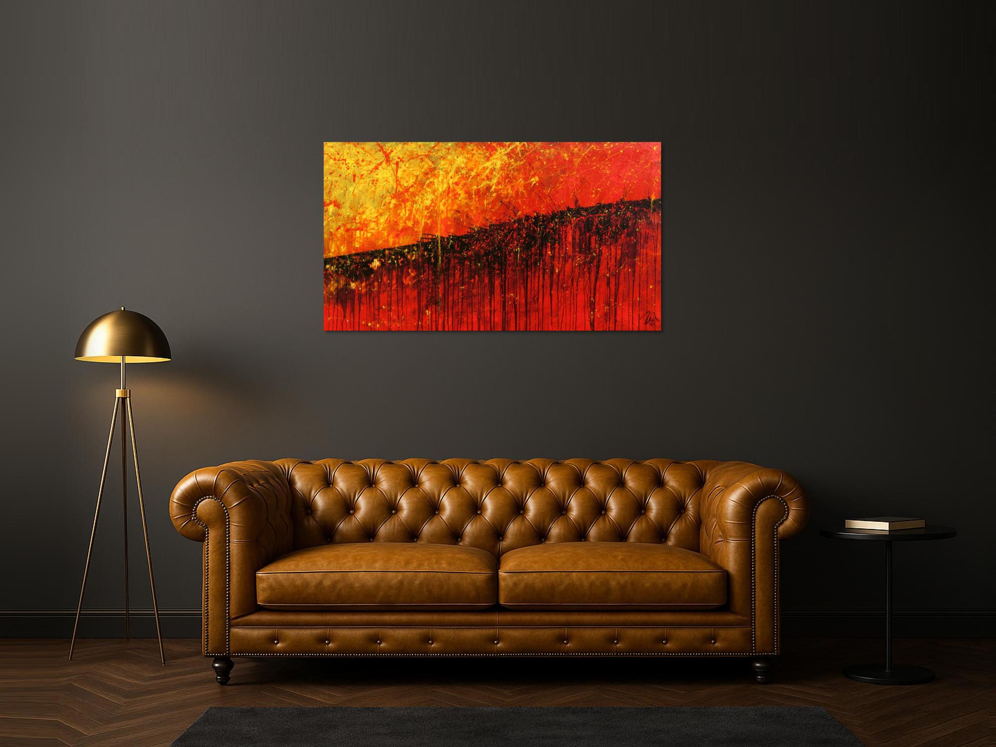 Starkes abstraktes Gemälde rot gelb schwarz sehr modern