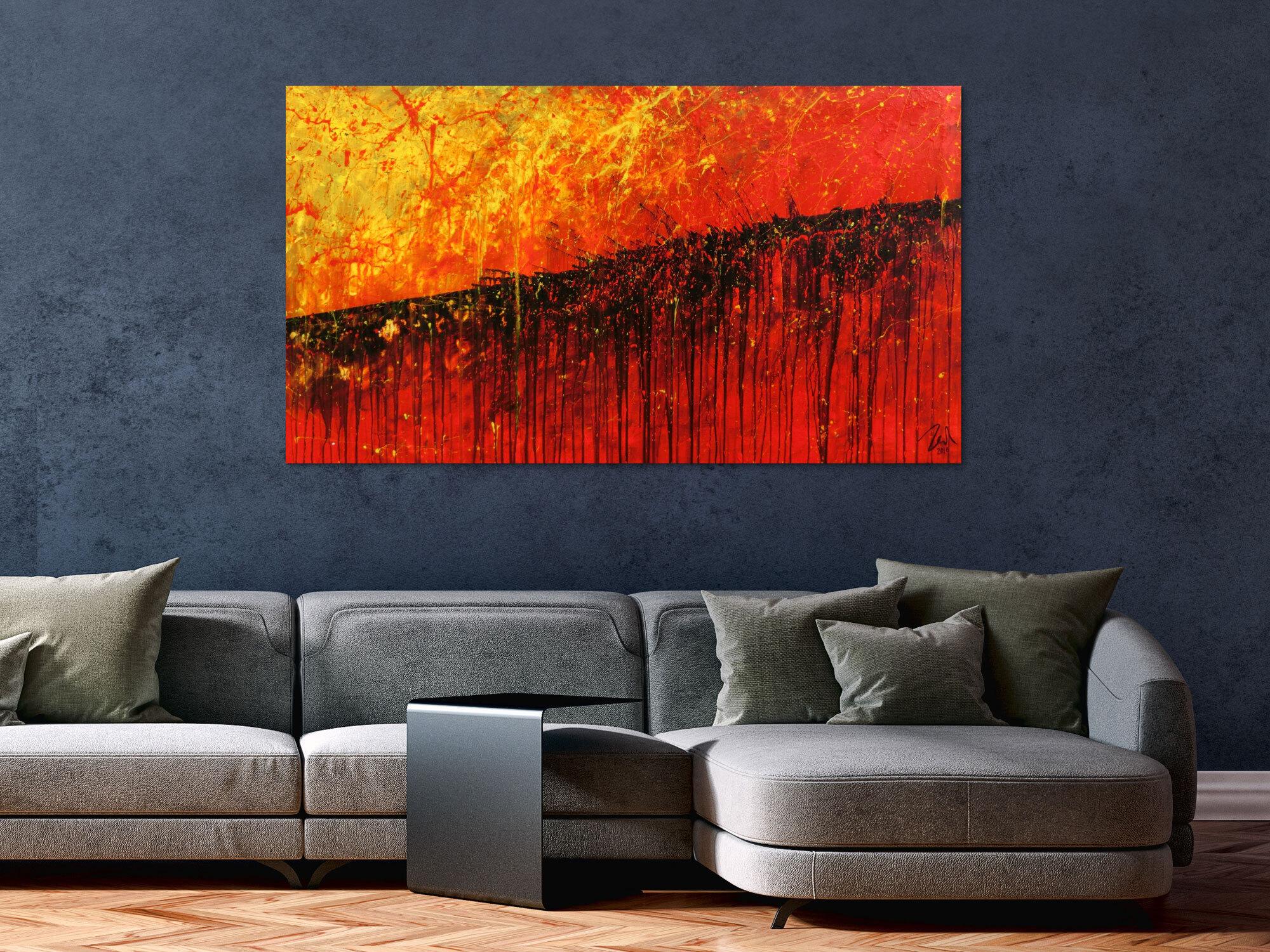 Starkes abstraktes Gemälde rot gelb schwarz sehr modern