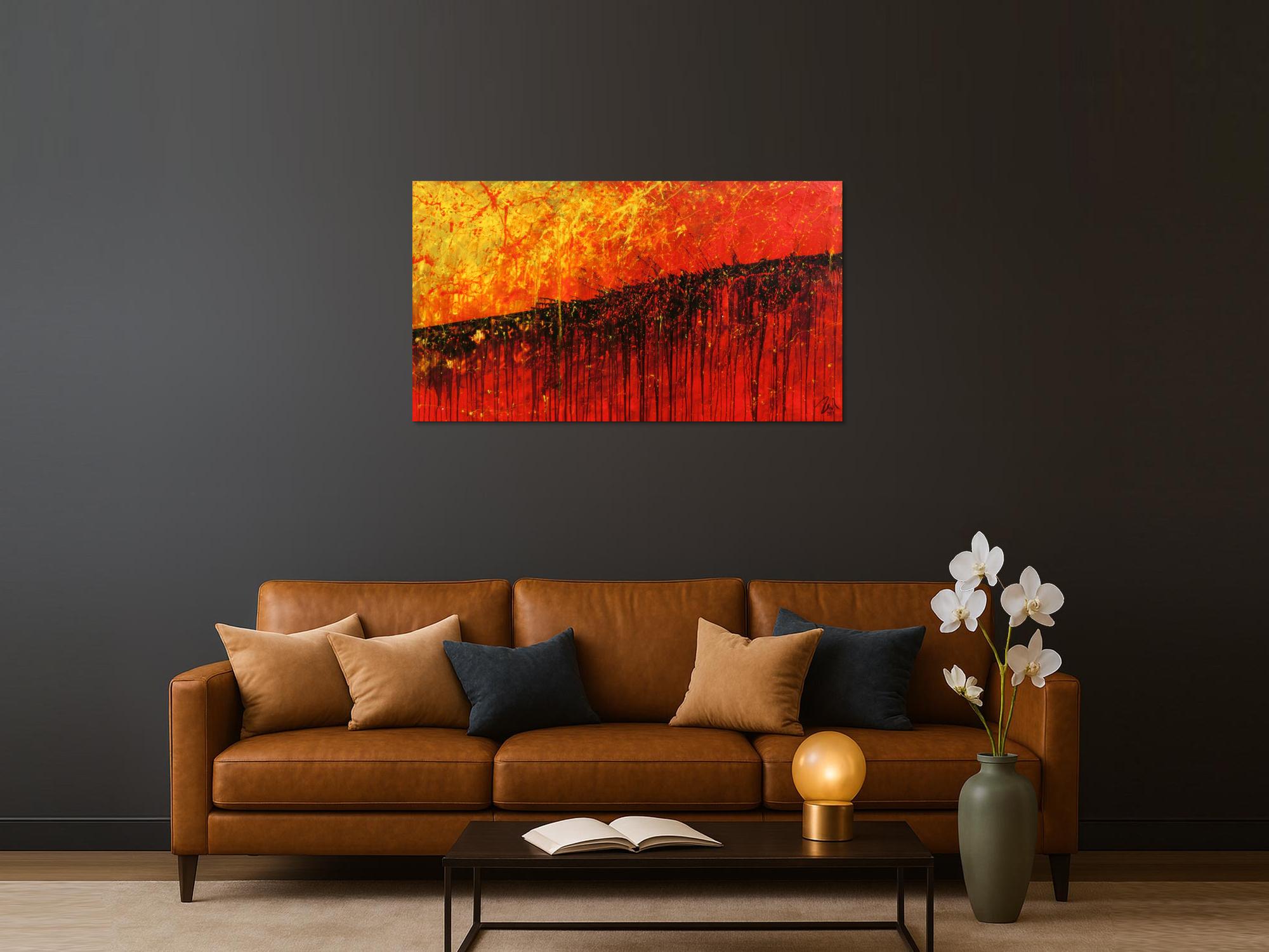 Starkes abstraktes Gemälde rot gelb schwarz sehr modern