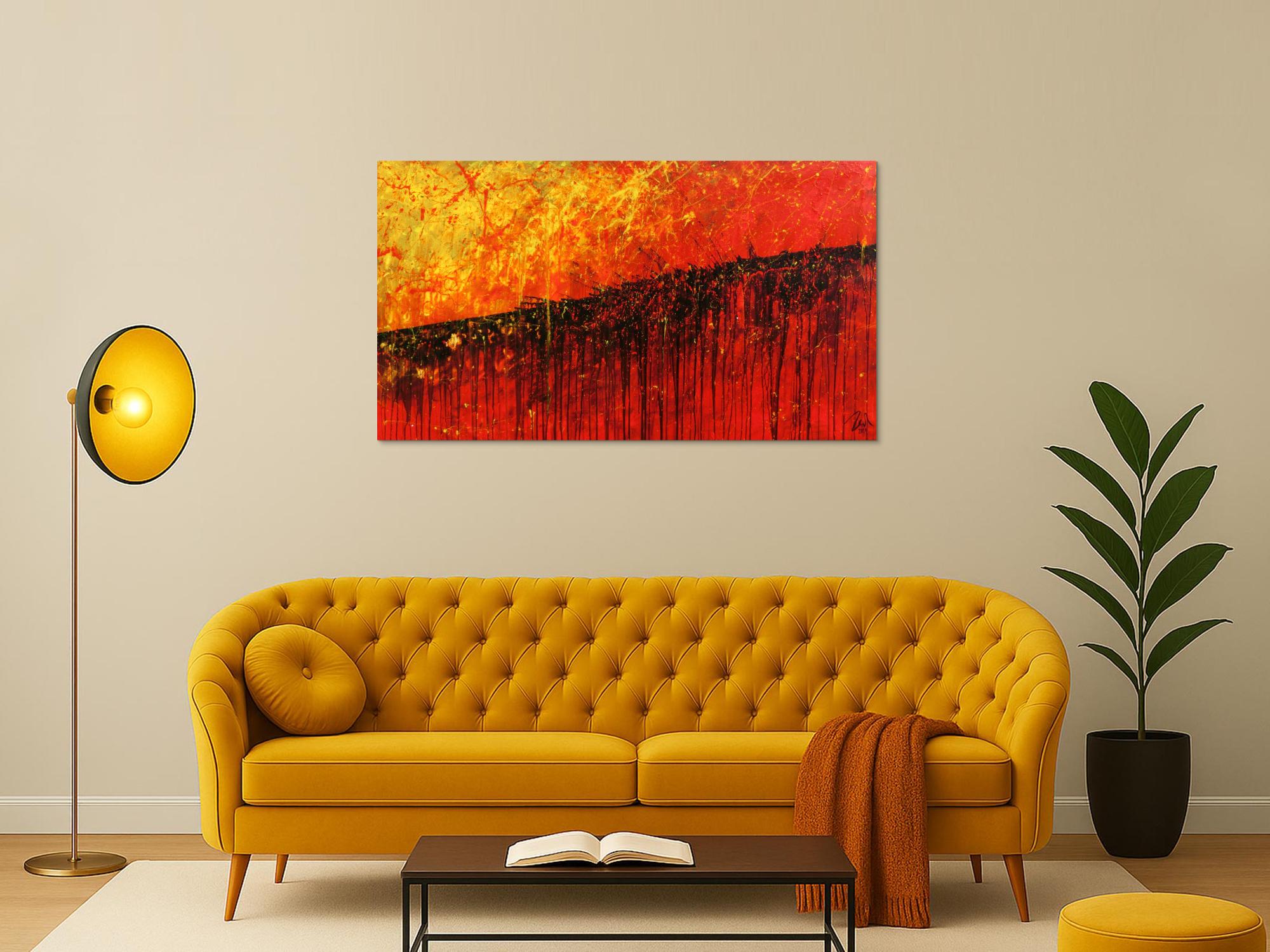 Starkes abstraktes Gemälde rot gelb schwarz sehr modern