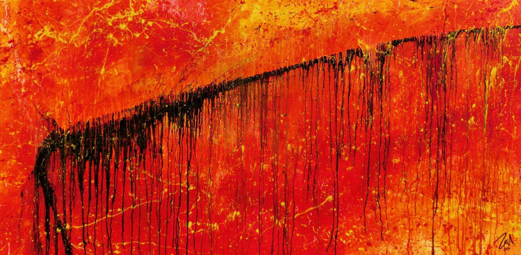 Abstraktes Gemälde in rot und orange sehr modern und ausdrucksstark