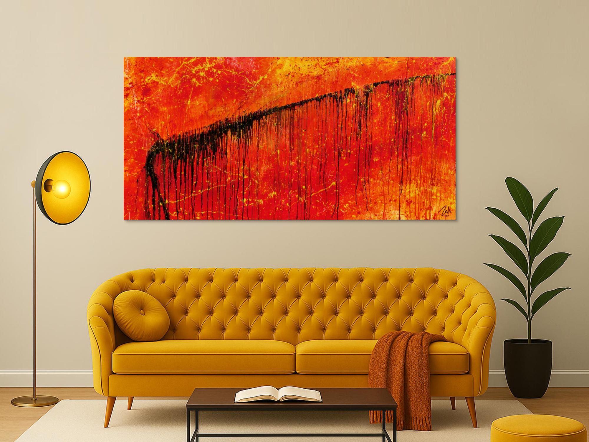 Abstraktes Gemälde in rot und orange sehr modern und ausdrucksstark