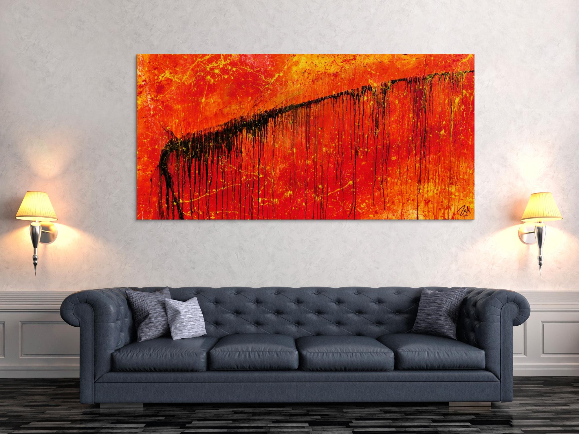 Abstraktes Gemälde in rot und orange sehr modern und ausdrucksstark
