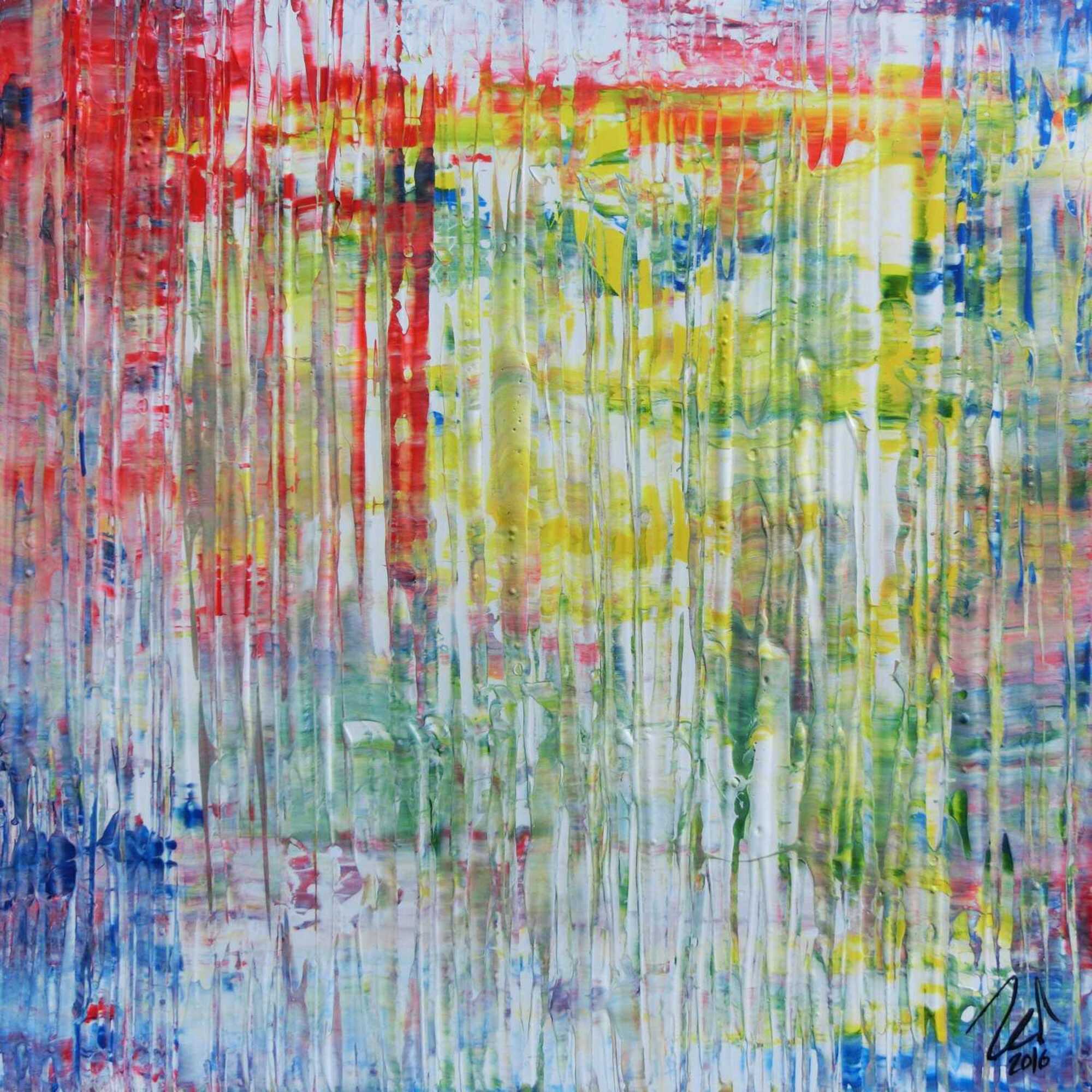 Abstraktes zeigenössisches Acrylgemälde mit hellen Faben