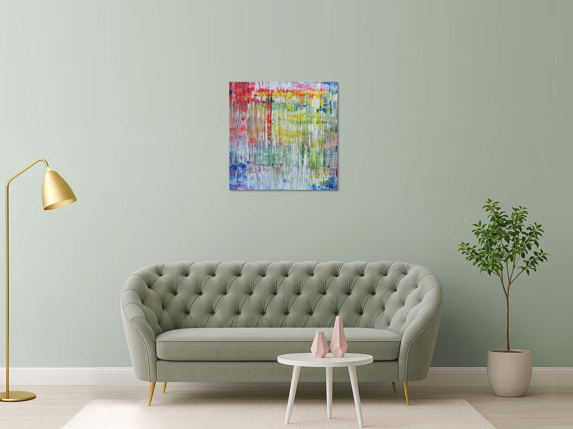 Abstraktes zeigenössisches Acrylgemälde mit hellen Faben