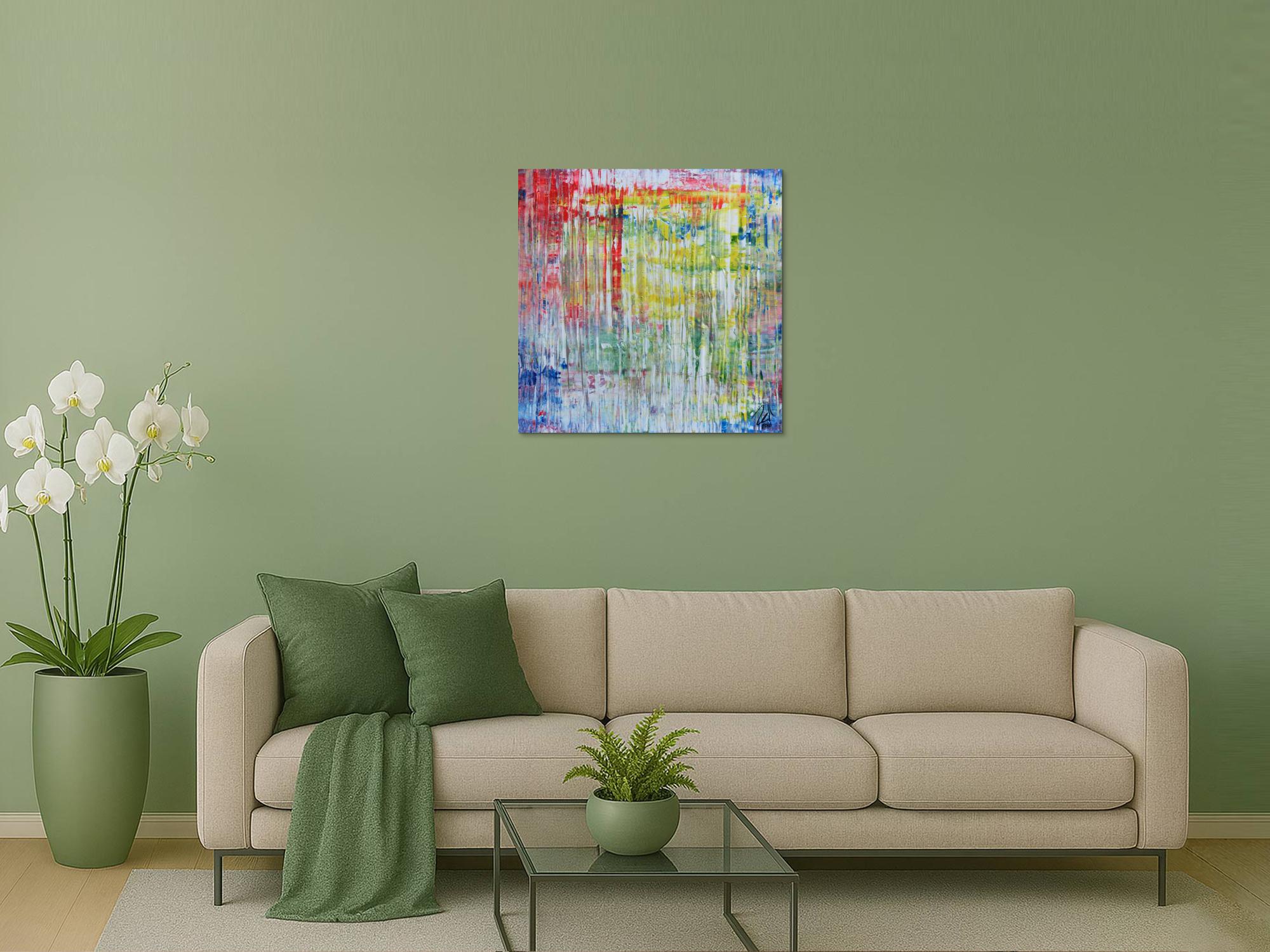 Abstraktes zeigenössisches Acrylgemälde mit hellen Faben