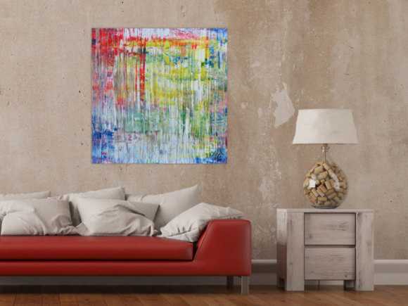 Abstraktes zeigenössisches Acrylgemälde mit hellen Faben
