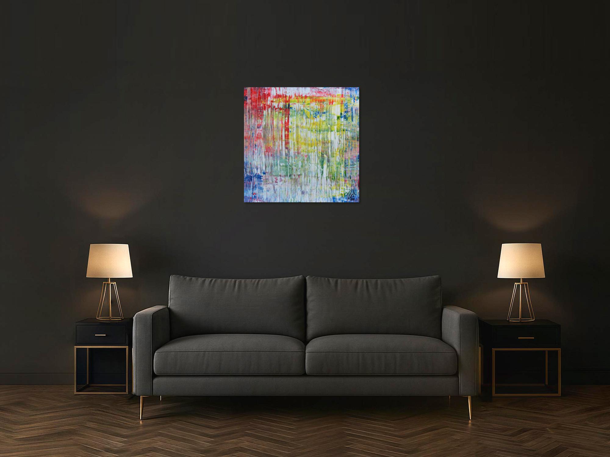 Abstraktes zeigenössisches Acrylgemälde mit hellen Faben