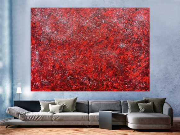 Modernes abstraktes Acrylgemälde in rot und silber