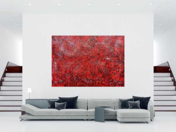 Modernes abstraktes Acrylgemälde in rot und silber