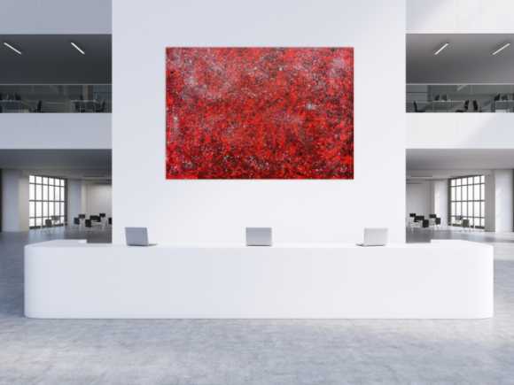 Modernes abstraktes Acrylgemälde in rot und silber