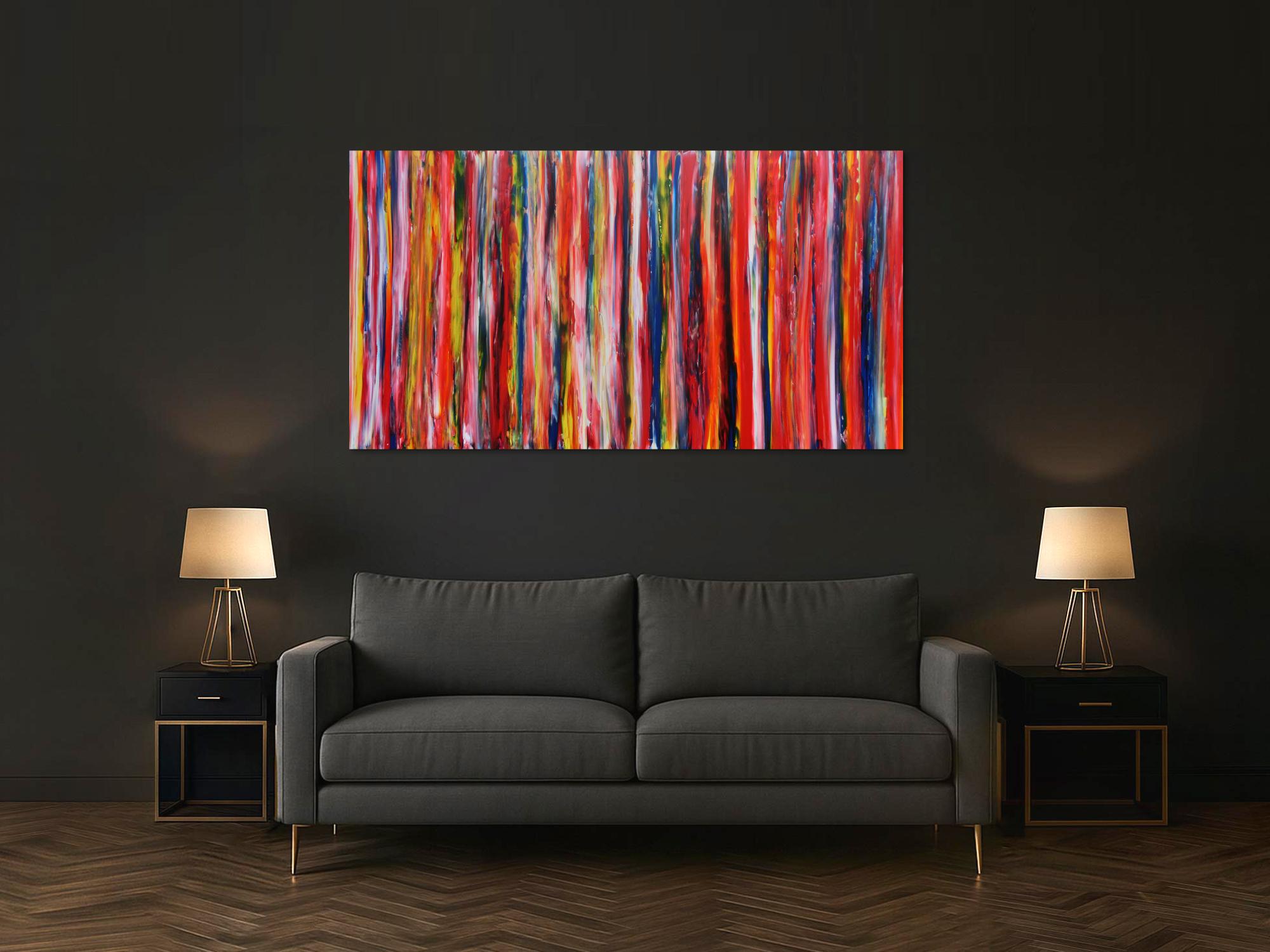 Abstraktes Gemälde modern mit bunten Streifen viele Farben