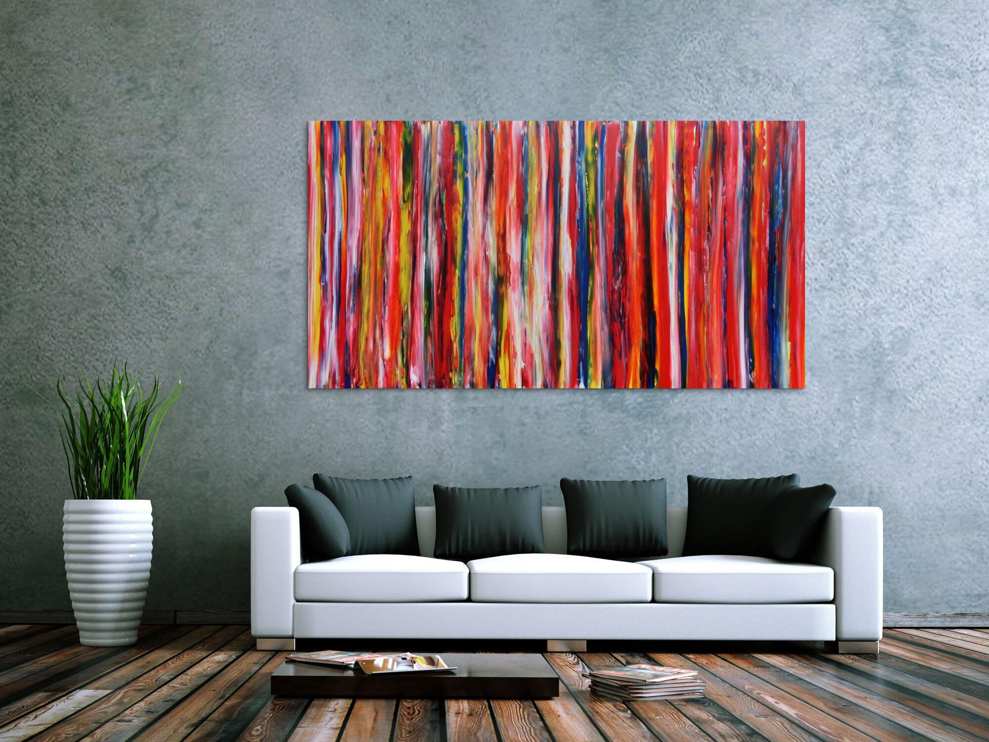 Abstraktes Gemälde modern mit bunten Streifen viele Farben