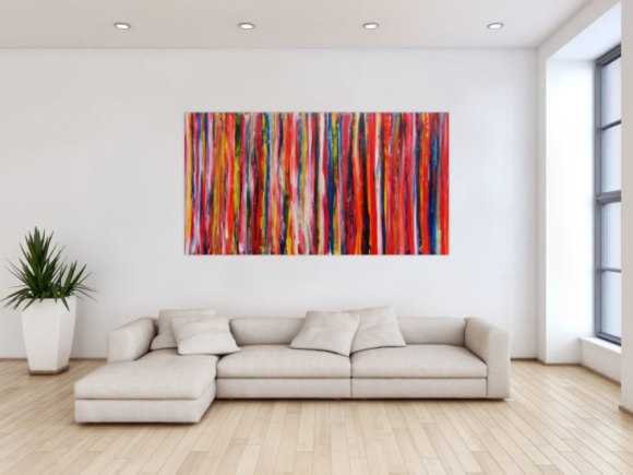 Abstraktes Gemälde modern mit bunten Streifen viele Farben