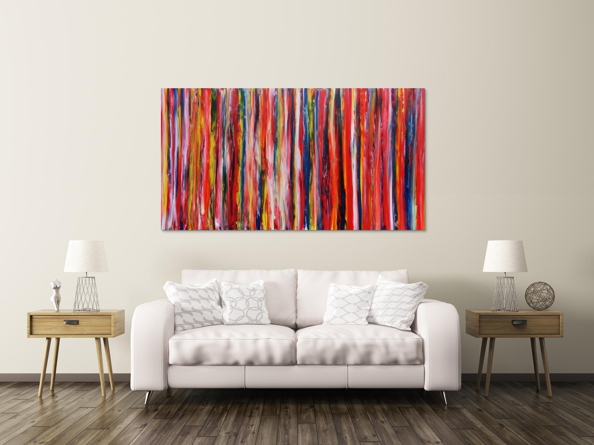 Abstraktes Gemälde modern mit bunten Streifen viele Farben